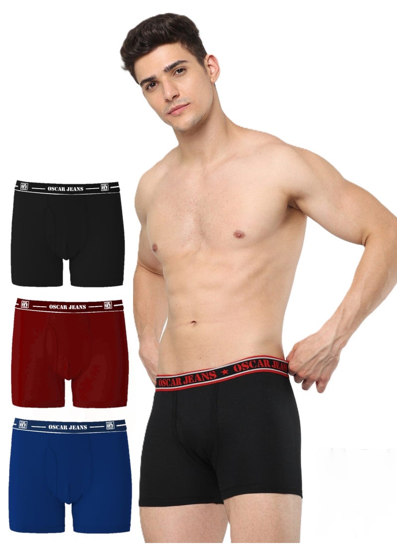 OSCAR JEANS Double-Knit 100% Cotton Mens Boxer Briefs Underwear Organic Ultrasoft Breathable Antibacterial 3 Pack  - Image 1