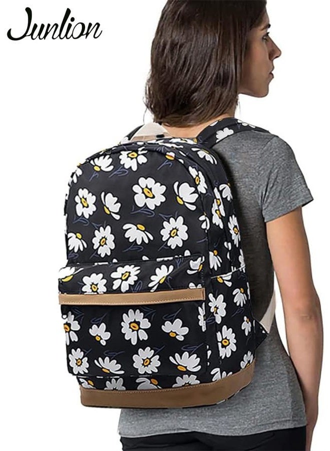 Junlion Flowers Backpack Kids School Bag 3-in-1 Bookbag Set, Laptop Backpack Lunch Bag Pencil Case Gift for Teen Girls Womens, Daisy Black, One Size - Image 2