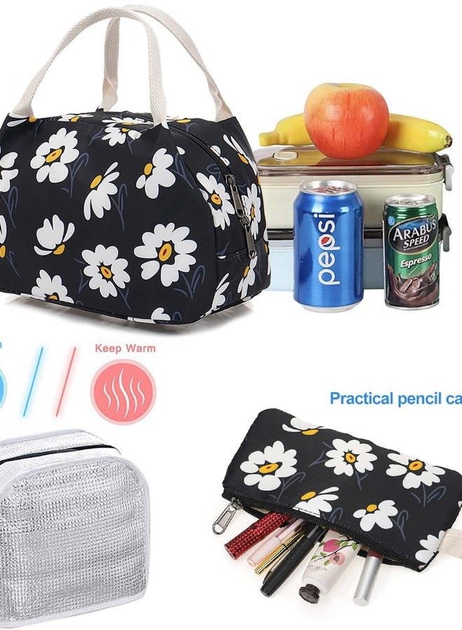 Junlion Flowers Backpack Kids School Bag 3-in-1 Bookbag Set, Laptop Backpack Lunch Bag Pencil Case Gift for Teen Girls Womens, Daisy Black, One Size - Image 5
