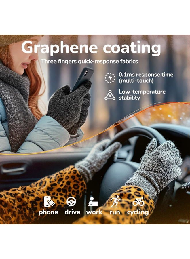 Heat equation Merino Wool Gloves for Men Women, Touch Screen Warm Glove Liners Thermal Soft Knit Lining for Winter Running Hiking, C01-(black Gray), L - Image 5