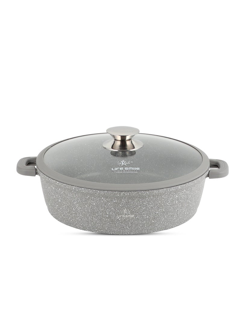 Life Smile 28cm (3.9 Liter) LIFE SMILE Shallow Pot - Multi Layer Non Stick Granite Coating 100% PFOA Free - Glass Lid With Silicone Rim - Detachable Silicone Handles - Oven Safe Frying Pan  - Image 1