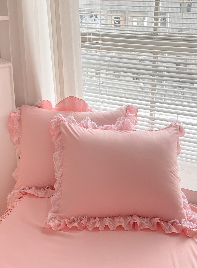 MOOWOO Chic Ruffle Lace Polyester Duvet Cover Set -Girl Pink Bedding-3 Piece Full Duvet Cover with Zipper Closure -Ultra Soft and Light Weight (Pink, Full) - Image 3