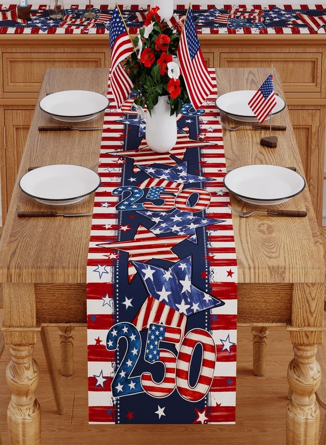 Siilues 4th of July Table Runner, 250 Anniversary USA Table Runner America Memorial Day Patriotic Decorations Blue Red Stars 250th Anniversary Merchandise Home Party Decor Table Decorations 13x72 Inch - Image 2