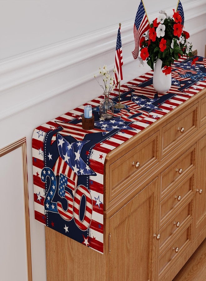 Siilues 4th of July Table Runner, 250 Anniversary USA Table Runner America Memorial Day Patriotic Decorations Blue Red Stars 250th Anniversary Merchandise Home Party Decor Table Decorations 13x72 Inch - Image 3