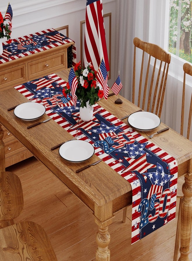 Siilues 4th of July Table Runner, 250 Anniversary USA Table Runner America Memorial Day Patriotic Decorations Blue Red Stars 250th Anniversary Merchandise Home Party Decor Table Decorations 13x72 Inch - Image 4