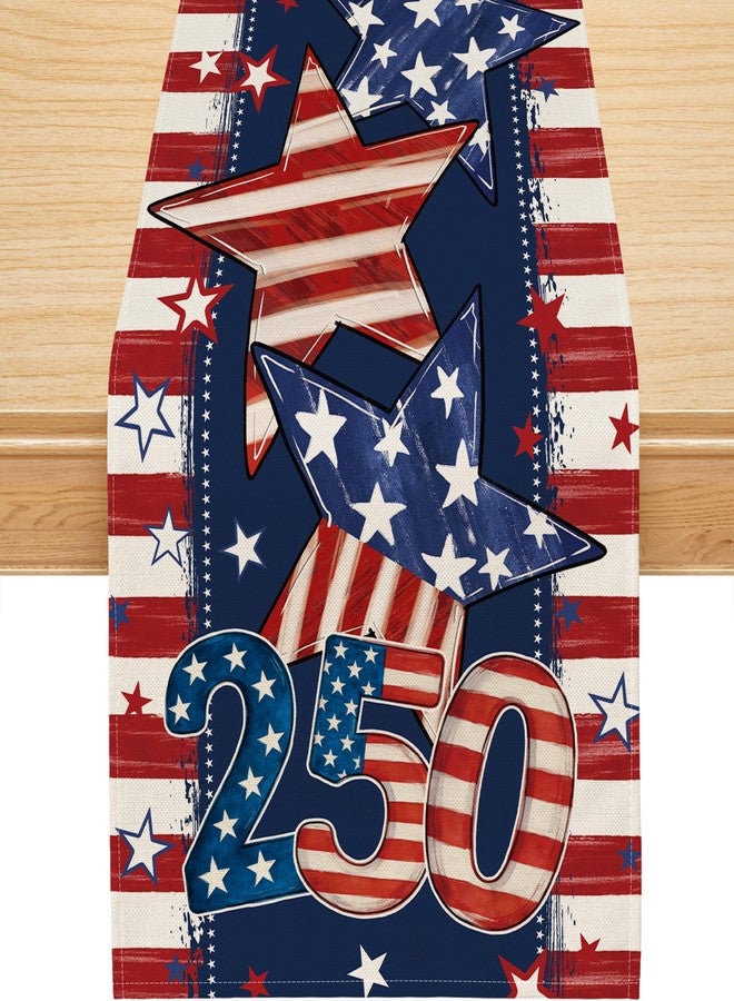 Siilues 4th of July Table Runner, 250 Anniversary USA Table Runner America Memorial Day Patriotic Decorations Blue Red Stars 250th Anniversary Merchandise Home Party Decor Table Decorations 13x72 Inch - Image 1
