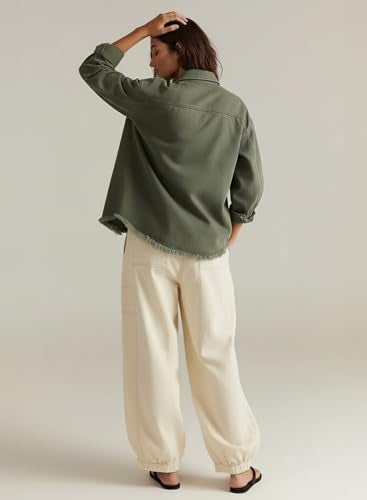 Dokotoo Women's Oversized Denim Jacket Casual Long Sleeve Denim Shirts Distresse Jean Jacket Fall Fashion Outfits 2025 Green XX-Large - Image 3