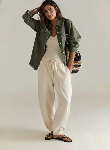 Dokotoo Women's Oversized Denim Jacket Casual Long Sleeve Denim Shirts Distresse Jean Jacket Fall Fashion Outfits 2025 Green XX-Large - Image 2