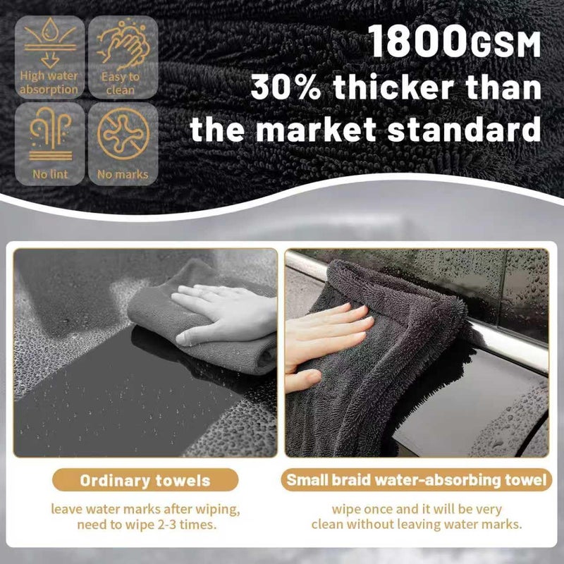 Ghguole Large Car Drying Towel, 90 x 60 cm - 1800 GSM Super Absorbent Microfibre Car Towel, Double Sided Car Microfibre Cloth, Quick Drying and Details, Streak-Free for Exterior Car Care Foldable - Image 4