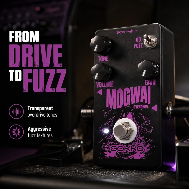 دواسة جيتار GK-61 Mogwai Overdrive – دواسة تأثيرات 2 في 1 (Overdrive و Fuzz) للجيتار الكهربائي – نغمة كلاسيكية، مفتاح تبديل، تجاوز حقيقي - Image 5