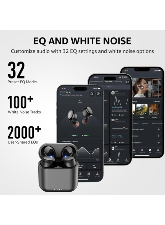 TOZO T6 Wireless Earbuds Bluetooth 5.3 Headphones, Ergonomic Design in-Ear Headset, 50Hrs Playtime with Wireless Charging Case, APP EQ Customisable, IPX8 Waterproof, New Upgraded Version - Image 4