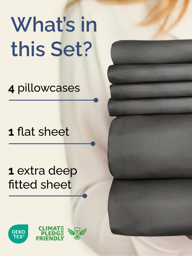 CGK Unlimited Extra Deep King Sheet Set - 6 Piece Breathable & Cooling Sheets - Hotel Luxury Bed Sheets Set - Easy & Secure Fit - Soft, Wrinkle Free & Comfy Sheets Set - Charcoal Sheet Set with Extra Deep Pockets - Image 2