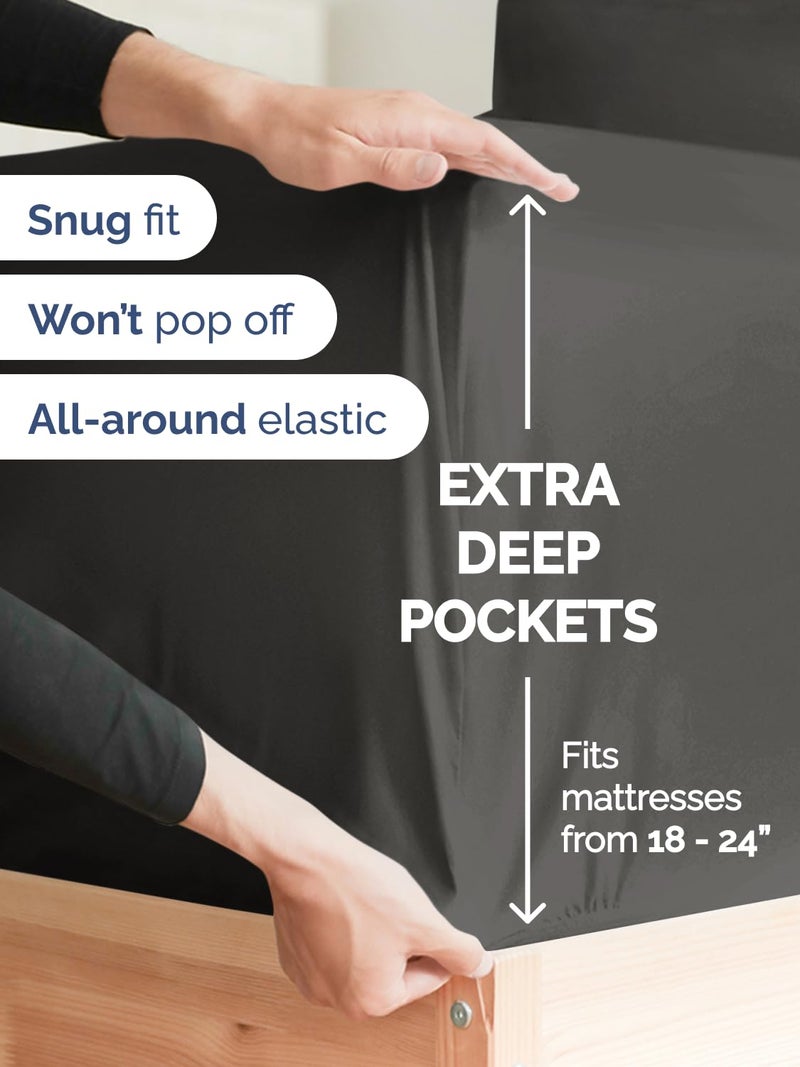 CGK Unlimited Extra Deep King Sheet Set - 6 Piece Breathable & Cooling Sheets - Hotel Luxury Bed Sheets Set - Easy & Secure Fit - Soft, Wrinkle Free & Comfy Sheets Set - Charcoal Sheet Set with Extra Deep Pockets - Image 3