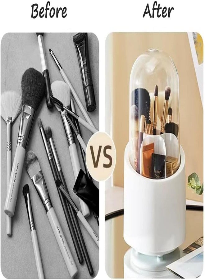 MOSHTU Makeup Organizer Holder, Makeup Brushes with Lid, Organizer and Storage Organizer and Storage 360° Rotating Stacking Storage Multifunctional Desk Pen Holder - Image 4