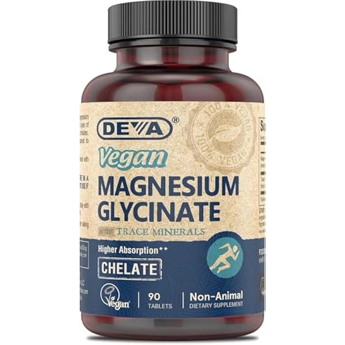 DEVA Vegan Magnesium Glycinate 300mg per serving with Trace Minerals, Higher Absorption, Chelated Magnesium, 90 Tablets - Image 1
