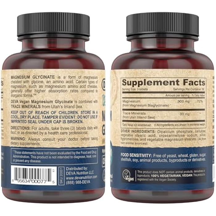 DEVA Vegan Magnesium Glycinate 300mg per serving with Trace Minerals, Higher Absorption, Chelated Magnesium, 90 Tablets - Image 2