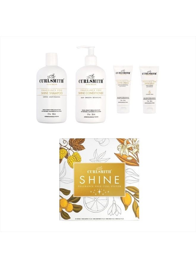 CURLSMITH Curlsmith - Shine Kit, Shampoo, Conditioner, Jelly & Cream, Sensitive, Fragrance Free, for All Curl and Hair Types, Vegan, 2 x 12 fl oz, 2 x 2 fl oz  - Image 1