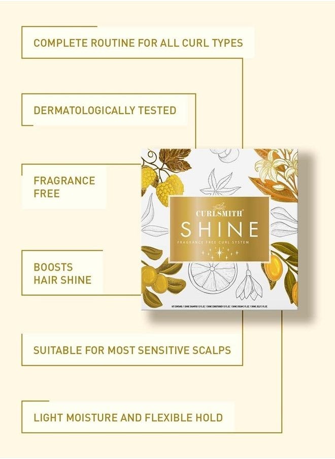 CURLSMITH Curlsmith - Shine Kit, Shampoo, Conditioner, Jelly & Cream, Sensitive, Fragrance Free, for All Curl and Hair Types, Vegan, 2 x 12 fl oz, 2 x 2 fl oz  - Image 3
