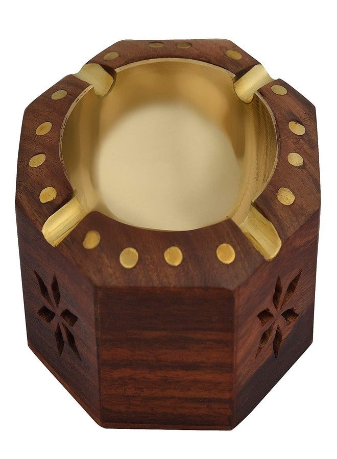 Fine Craft India Handmade Wooden Hexagon Shaped Home and Office Ashtray for Cigar and Cigarettes - Image 1