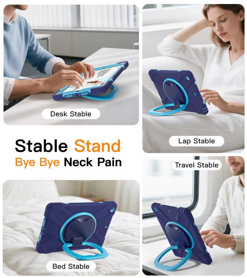 BATYUE for iPad 9th/ 8th/ 7th Generation Case (iPad 10.2 inch Rugged Case 2021/2020/2019) with Screen Protector, Rotating Stand/Pencil Holder/Carrying Shoulder Strap (Navy Blue) - Image 5