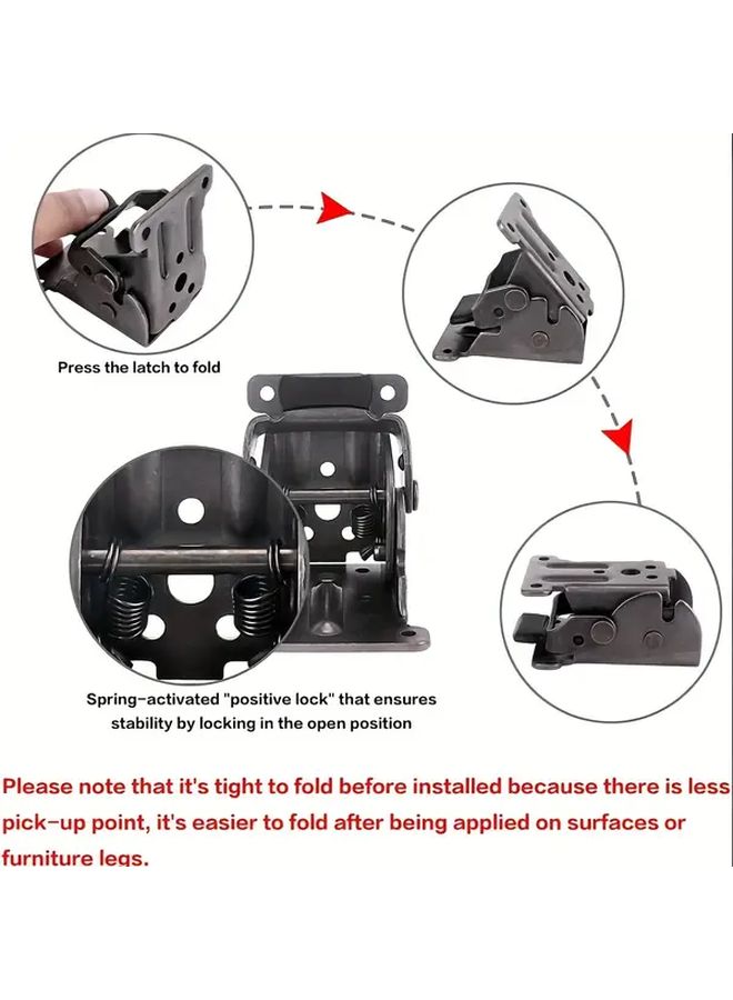 Black 4 Pack Heavy Duty Steel Folding Brackets 500lb Capacity with Self Locking Hinge and 40 Screws - Image 5