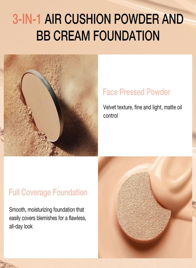 GEUUFEA Air Cushion Foundation, 2 In 1 Pressed Powder, Natural Matte Liquid Foundation, Flawless Finish, Oil Control Moisturizing Setting Powder, Easy to Apply（Natural) - Image 3
