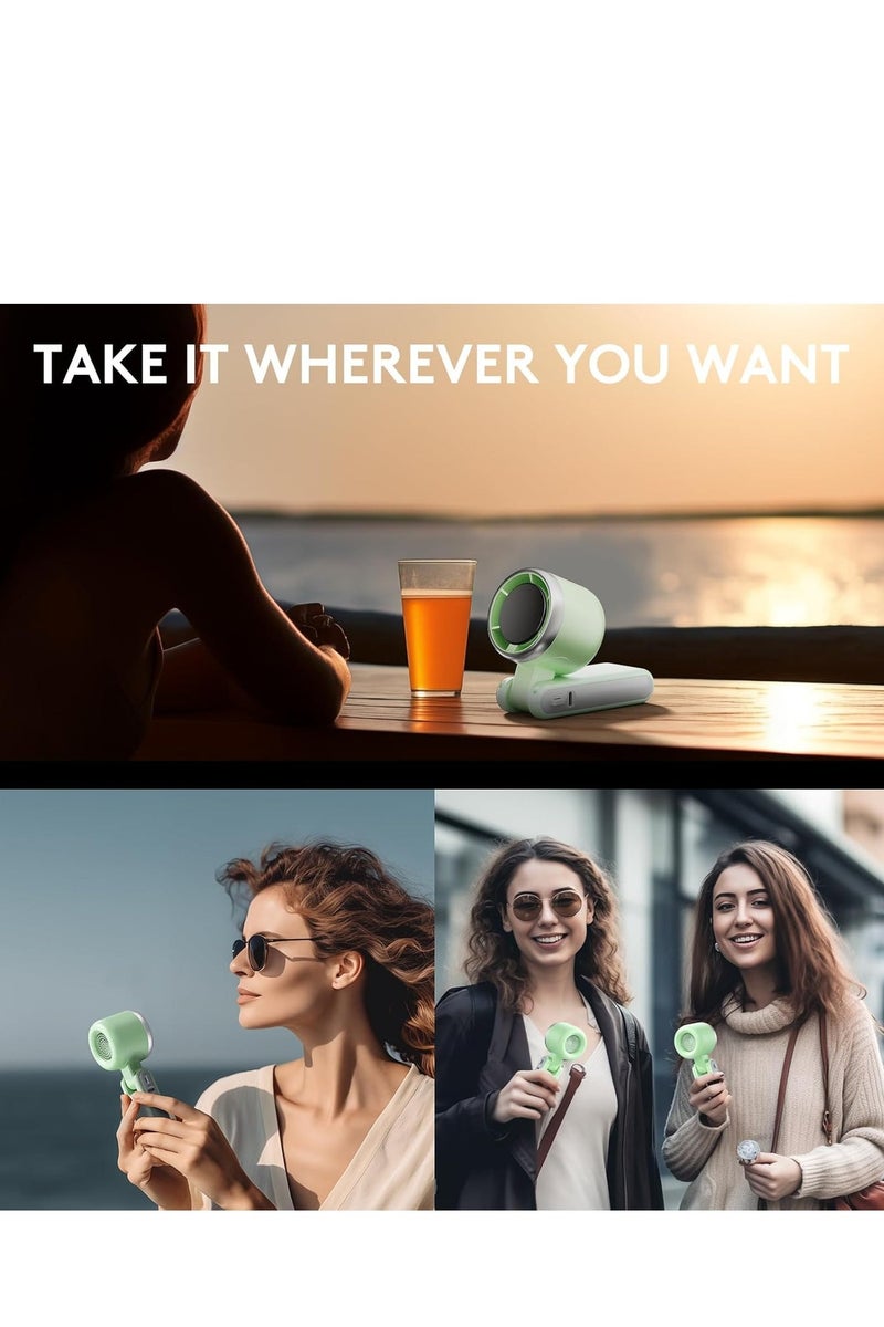 التلقيم قابل للطي المحمولة مروحة صغيرة المحمولة عالية السرعة قابلة للشحن، 5 العتاد الرياح، تعمل بالبطارية، ما يصل إلى 12 ساعة عمل للأنشطة في الهواء الطلق، السفر، العمل، النساء الرجال السفر التخييم، الأخضر - Image 2