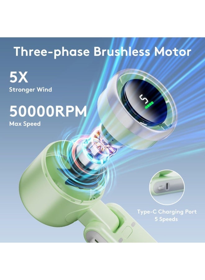 التلقيم قابل للطي المحمولة مروحة صغيرة المحمولة عالية السرعة قابلة للشحن، 5 العتاد الرياح، تعمل بالبطارية، ما يصل إلى 12 ساعة عمل للأنشطة في الهواء الطلق، السفر، العمل، النساء الرجال السفر التخييم، الأخضر - Image 3