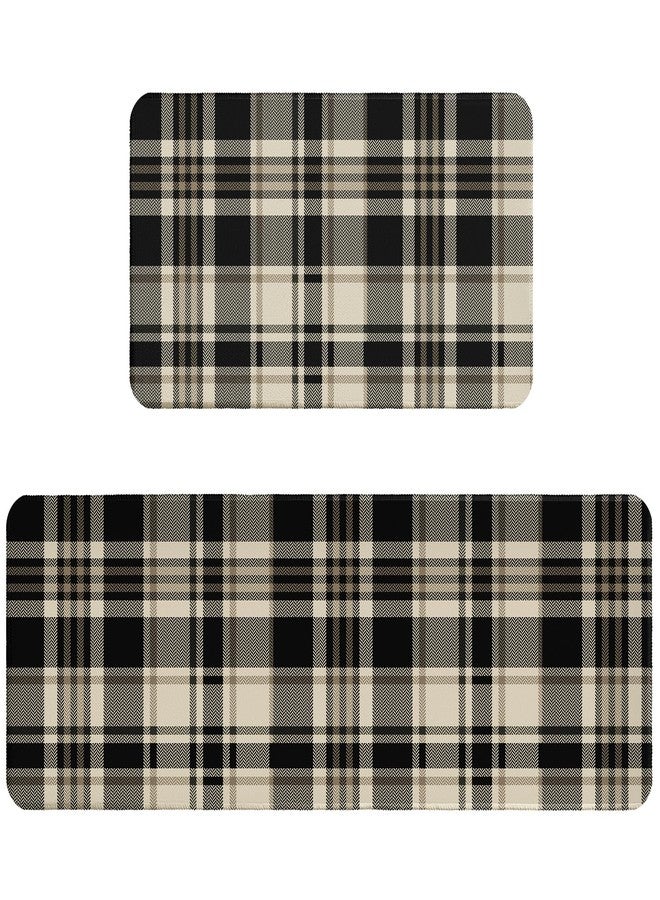 Aytipun Black Buffalo Plaid Kitchen Rugs Set of 2 Checkered Print Modern Gingham Kitchen Mats for Floor Non Slip Neutral Farmhouse Kitchen Decor Runner Rugs, 17x47 inch and 17x30 inch - Image 1