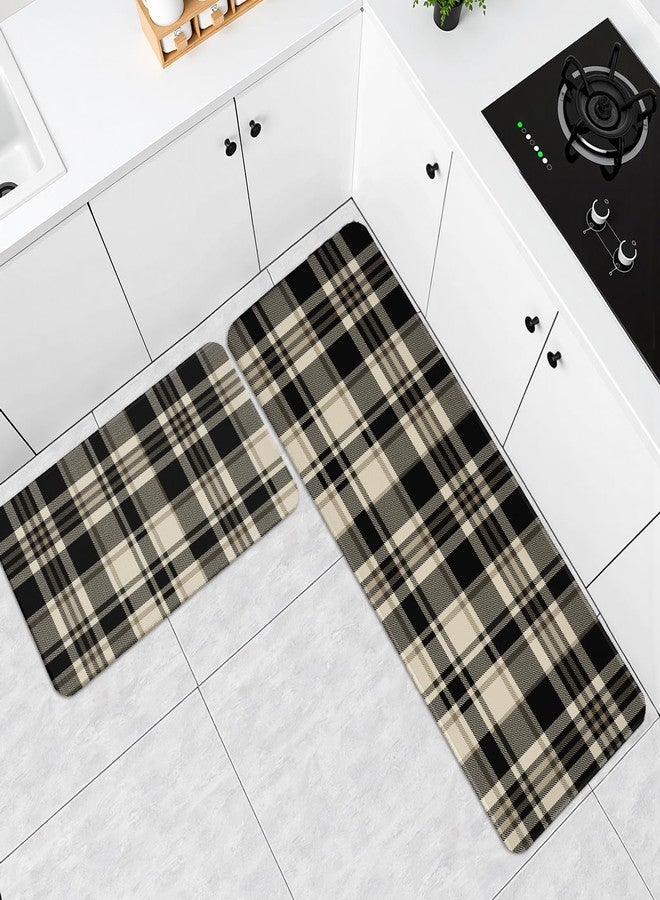 Aytipun Black Buffalo Plaid Kitchen Rugs Set of 2 Checkered Print Modern Gingham Kitchen Mats for Floor Non Slip Neutral Farmhouse Kitchen Decor Runner Rugs, 17x47 inch and 17x30 inch - Image 2