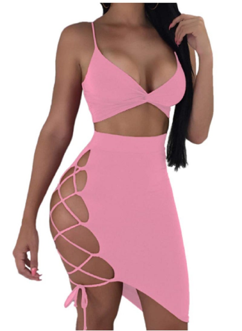 MANIKAN MANIKAN Lingerie set consisting of a short skirt and a sleeveless bra with a side lace-up corset  - Image 1