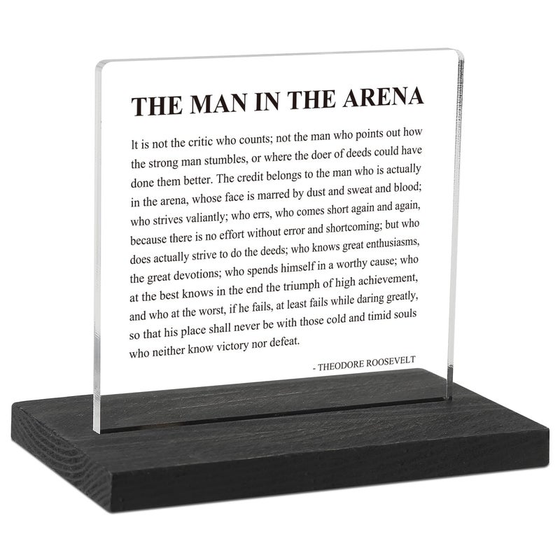 CINRLLA Inspirational Office Decor Sign for Cubicle Decor or Desk Decorations, the Man in the Arena Office Desk DÃ©cor for Home Office, Motivational Office Gifts for Men Coworker Employee Friend, DSF80 - Image 1