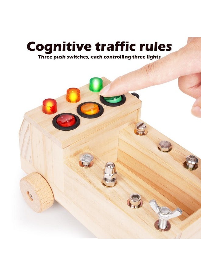 Agirlgle - Montessori Car Screwdriver Board Set ，Car Led Busy Board Light Switch Montessori Toy For Toddlers, Wooden Busy Truck Kids Tools Set, Fine Motor Skills Activities Sensory Educational Toys For Kids - Image 1