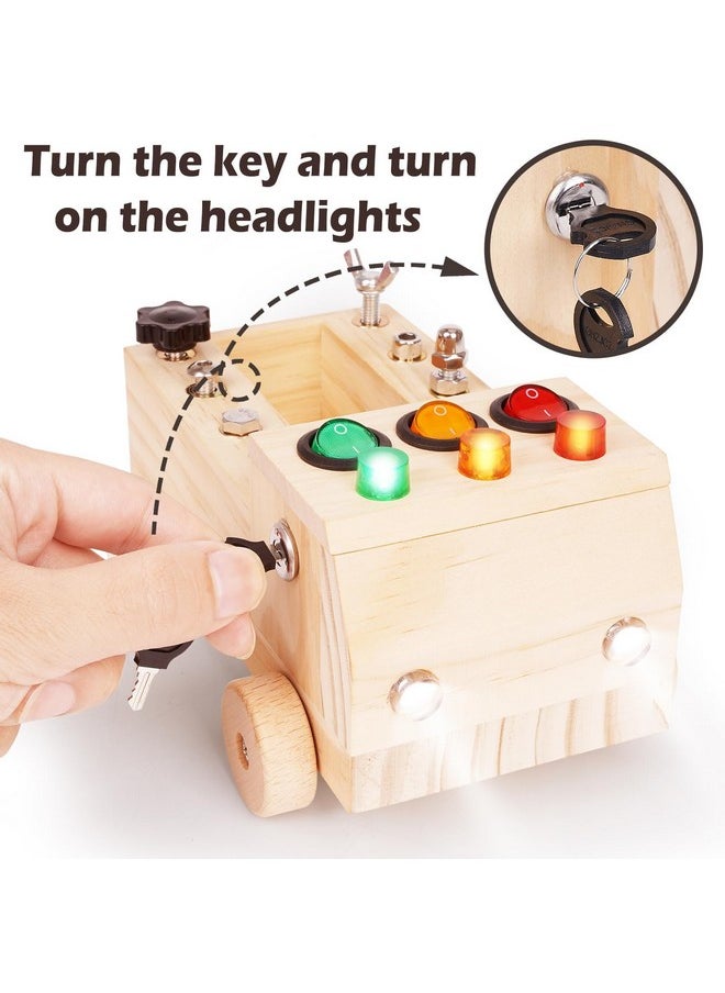 Agirlgle - Montessori Car Screwdriver Board Set ，Car Led Busy Board Light Switch Montessori Toy For Toddlers, Wooden Busy Truck Kids Tools Set, Fine Motor Skills Activities Sensory Educational Toys For Kids - Image 1