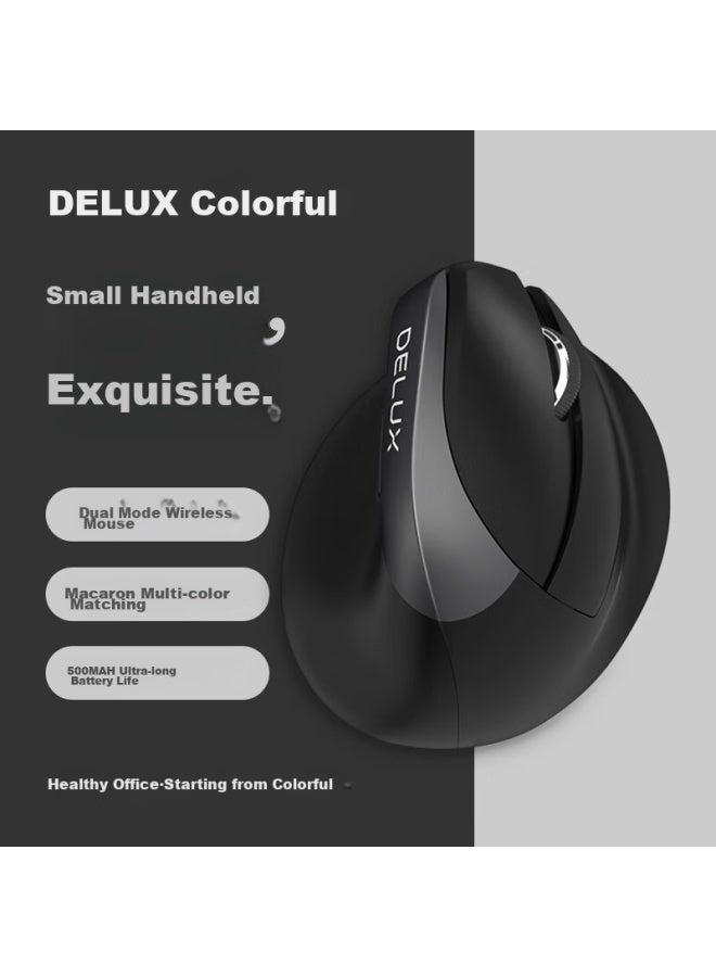 Delux M618mini ماوس لاسلكي، ماوس بلوتوث، مريح، عمودي، قابل لإعادة الشحن ثنائي الوضع، للمكتب والكمبيوتر المحمول، أزرار صامتة، Iron Gray