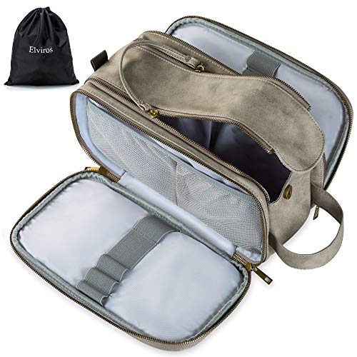 Elviros Toiletry Bag for Men, Large Travel Shaving Dopp Kit Water-resistant Bathroom Toiletries Organizer PU Leather Cosmetic Bags - Image 1