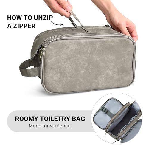 Elviros Toiletry Bag for Men, Large Travel Shaving Dopp Kit Water-resistant Bathroom Toiletries Organizer PU Leather Cosmetic Bags - Image 5