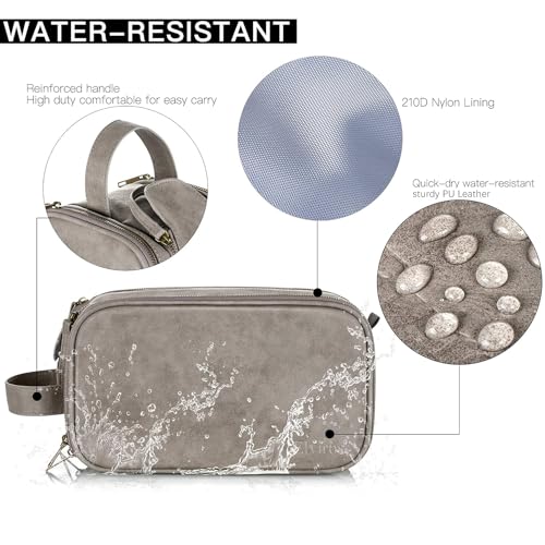 Elviros Toiletry Bag for Men, Large Travel Shaving Dopp Kit Water-resistant Bathroom Toiletries Organizer PU Leather Cosmetic Bags - Image 2