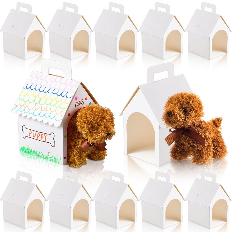 Shinyrelief 24 Pcs Dog Party Favors Boxes Dog House Shaped Treat Gift Boxes With Holes Foldable With Handle For Christmas Puppy Pet Adoption Kid Diy Crafting Birthday (Pre-Drawn Style) - Image 1