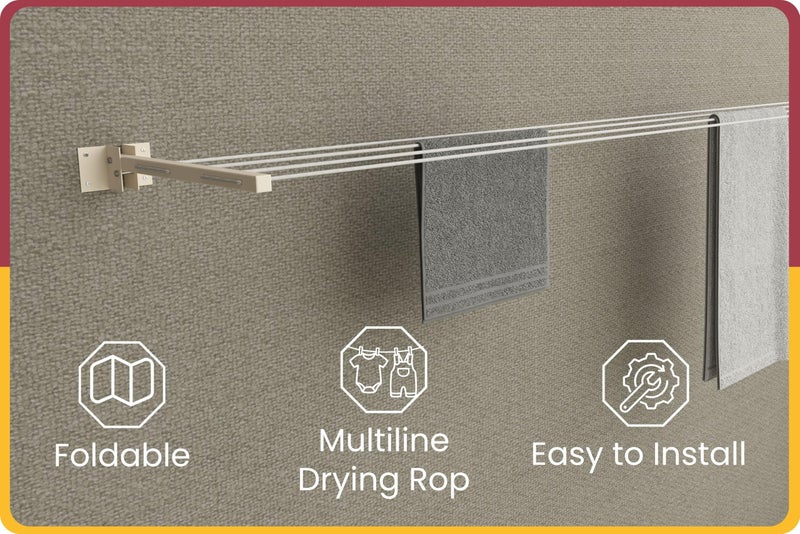 Amiraj Powder Coated Metal Clothes Drying Stand Wall Mounted/Cloth Dryer Stand/Clothes Hanger for Drying Clothes Foldable for Home Or Balcony with 40 Feet Rope and Fasteners Set - Image 3