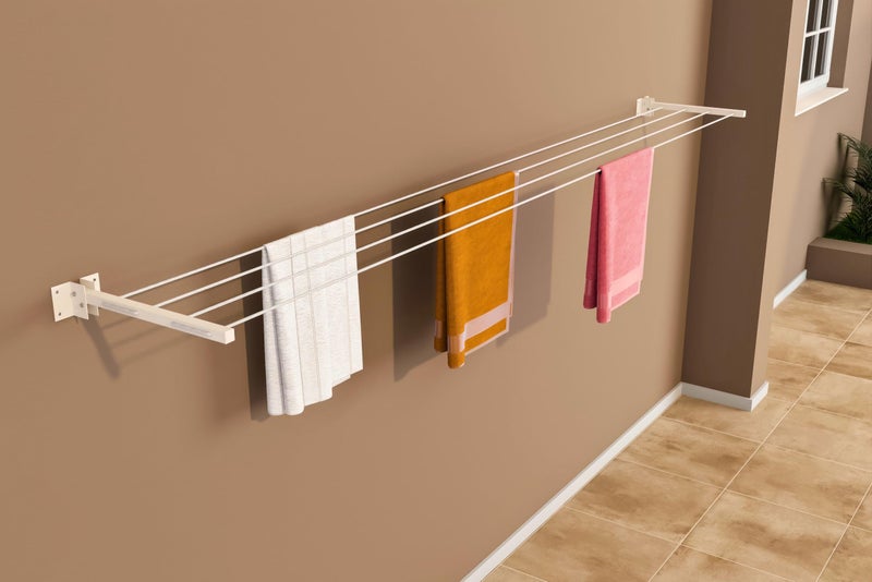 Amiraj Powder Coated Metal Clothes Drying Stand Wall Mounted/Cloth Dryer Stand/Clothes Hanger for Drying Clothes Foldable for Home Or Balcony with 40 Feet Rope and Fasteners Set - Image 1