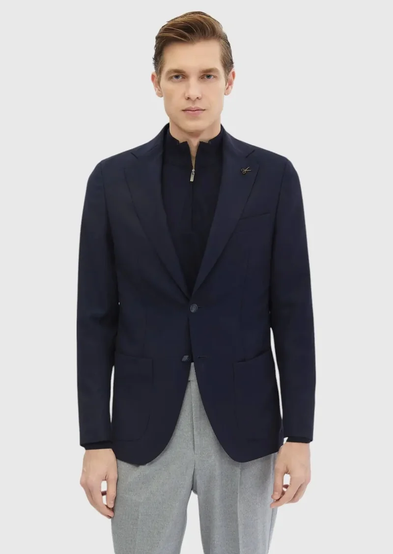 RAMSEY Navy Blue Plain Comfort Fit 100% Wool Jacket