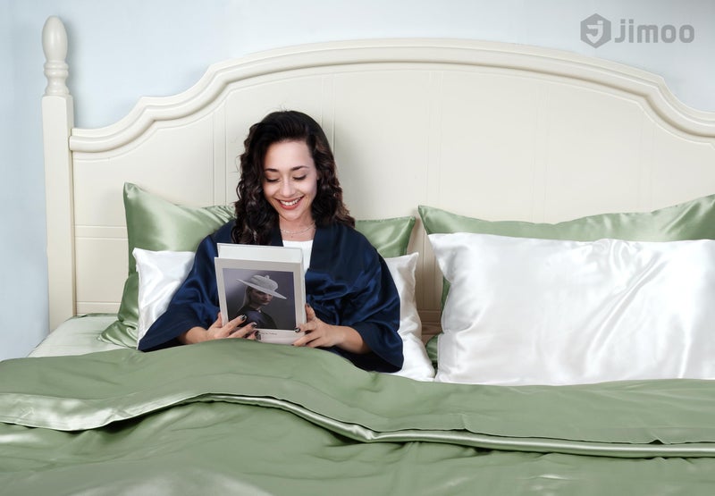 J JIMOO 100% Mulberry Silk Pillowcase for Hair and Skin, 22 Momme Pure Natural Silk Pillow Case Both Sided with Zipper, Pillow Cover for Women Mom Men (Matcha, Queen 20''Ã—30'', 1 Pack) - Image 3
