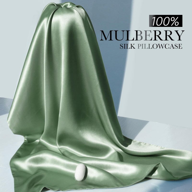 J JIMOO 100% Mulberry Silk Pillowcase for Hair and Skin, 22 Momme Pure Natural Silk Pillow Case Both Sided with Zipper, Pillow Cover for Women Mom Men (Matcha, Queen 20''Ã—30'', 1 Pack) - Image 4