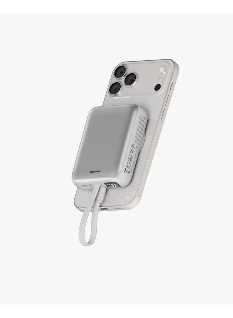 GREEN LION Revon 10000mAh Power Bank PD 20W with Magsafe Compatible / LED Digital Display / Built-In Cable Strap / Flight Approved / Multiple Protection / Powerbank Mini & Compact  - Silver - Image 1