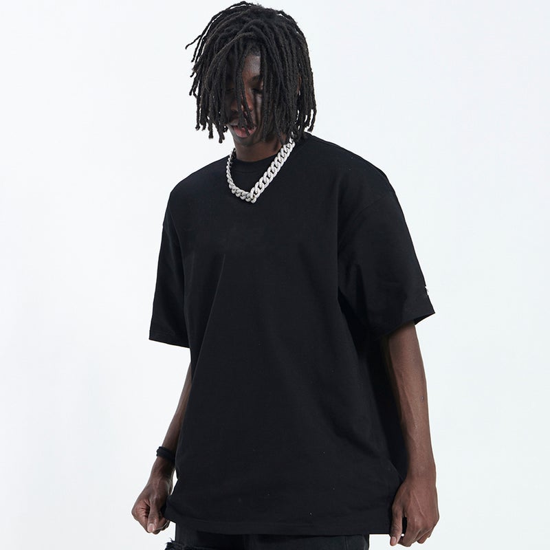 New Heavy Drop Shoulder Small Neckline Short Sleeve T-Shirt American Hip Hop Style Fashion Brand Ins Bottoming Shirt - Image 2