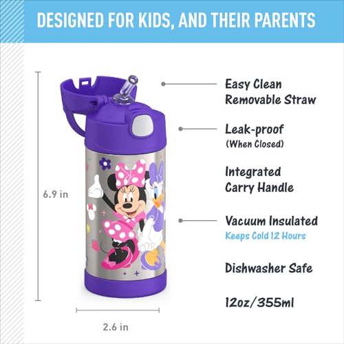 THERMOS FUNTAINER 12 Ounce Stainless Steel Vacuum Insulated Water Bottle with Lid, MINNIE MOUSE - Image 2