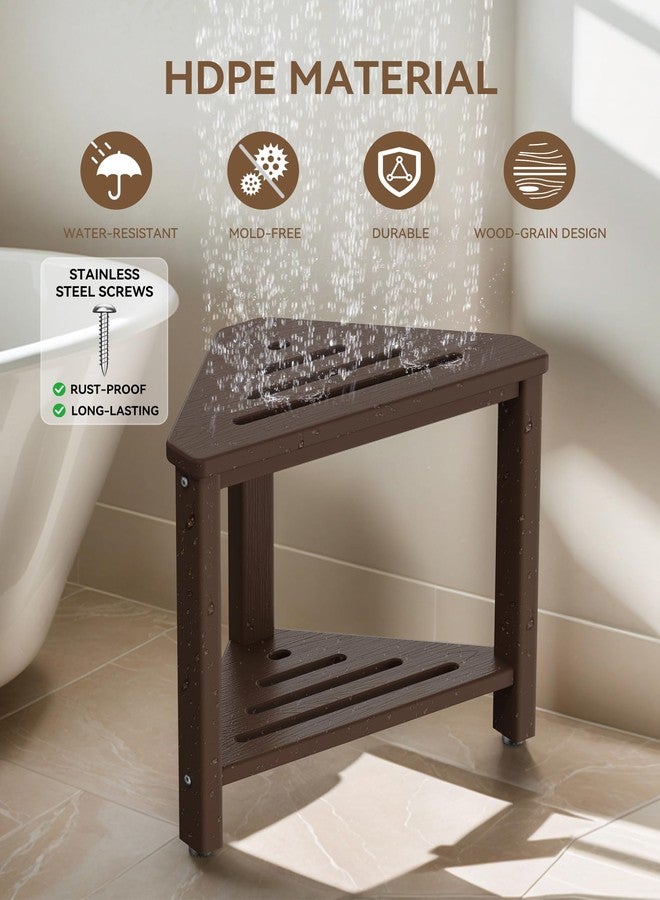 ONSGLM Shower Foot Rest 15in, HDPE Waterproof Shower Stool for Inside Shower, Corner Shower Stool for Shaving Legs with Storage Shelf for Small Space, Shower Step Stool, Plastic Corner Shower Bench, Brown - Image 4