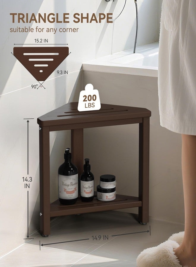 ONSGLM Shower Foot Rest 15in, HDPE Waterproof Shower Stool for Inside Shower, Corner Shower Stool for Shaving Legs with Storage Shelf for Small Space, Shower Step Stool, Plastic Corner Shower Bench, Brown - Image 3