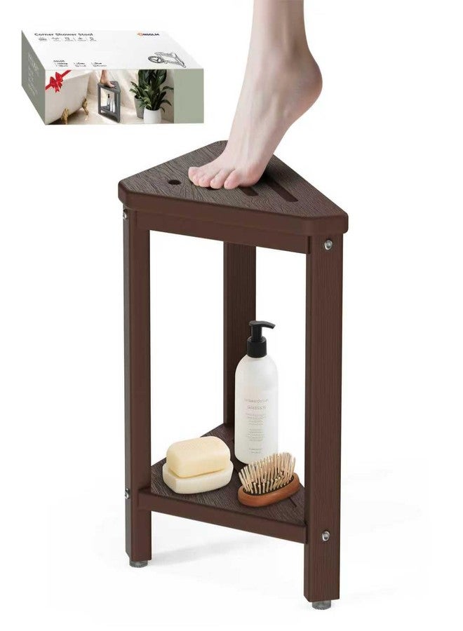 ONSGLM Shower Foot Rest 15in, HDPE Waterproof Shower Stool for Inside Shower, Corner Shower Stool for Shaving Legs with Storage Shelf for Small Space, Shower Step Stool, Plastic Corner Shower Bench, Brown - Image 1